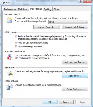 Options menu - outlook